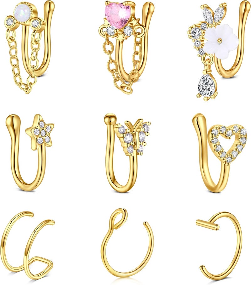 AVYRING Fake Nose Ring Fake Piercings Fake Nose Rings Nose Cuffs Fake Nose Piercing Fake Nose Hoop Faux Nose Rings for Women Faux Nose Ring Fake Piercing Fake Nose Cuff Sliver Gold Black - Image 1